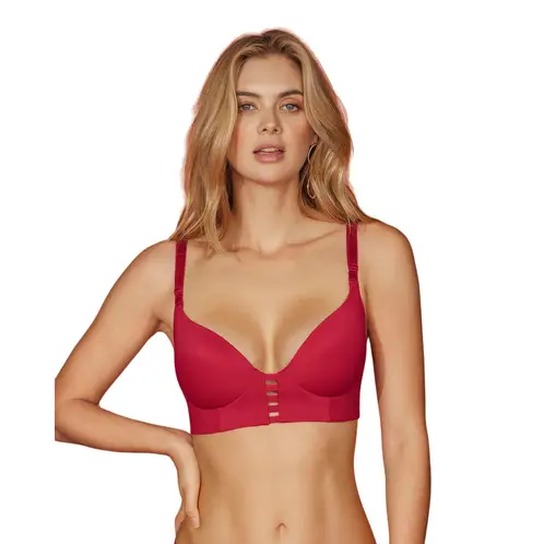LEONISA - Sostén triangular de realce alto y buen cubrimiento Memory Bustier 091010 Rojo