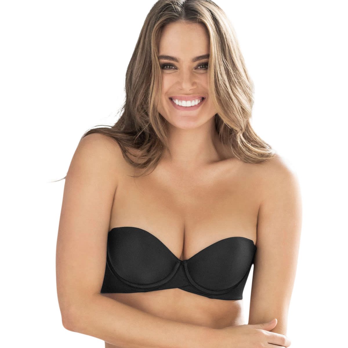 LEONISA - Sostén Strapless de Doble Realce que Aumenta dos Tallas de Copa 011843 Negro