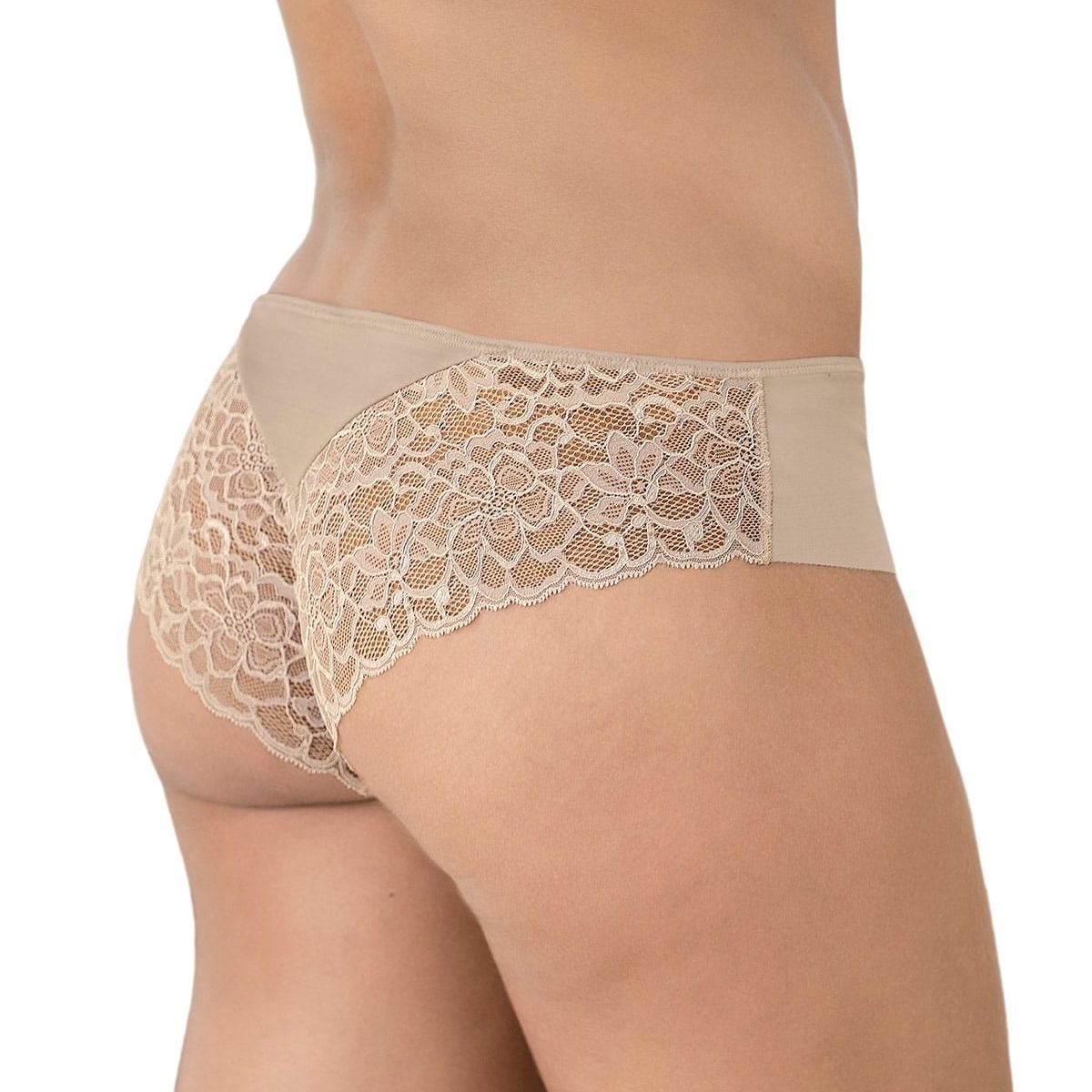 LEONISA - Calzón pantaleta descaderado en encaje y tela lisa 092004 Cafe Claro