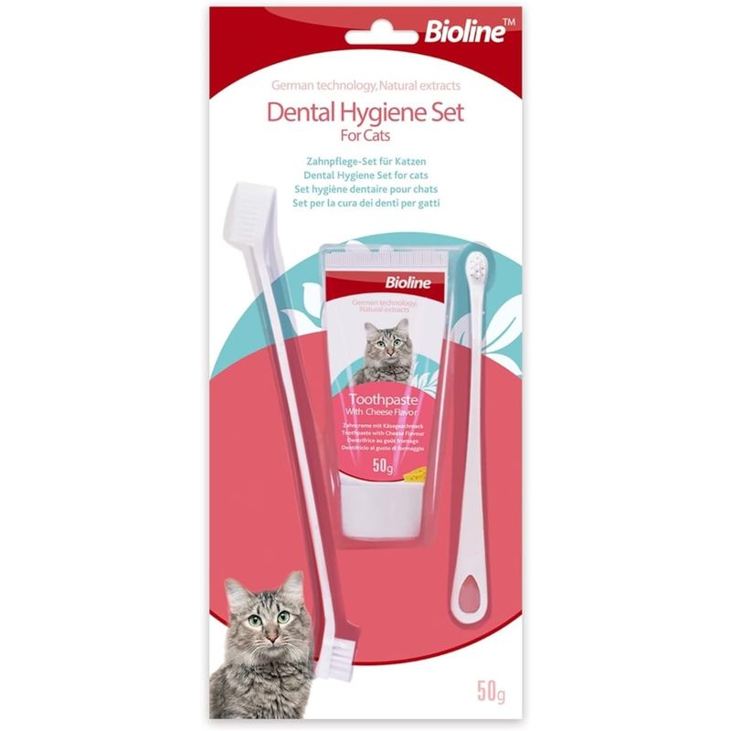 OEM - Juego De Cuidado Bucal Para Gatos Con Sabor A Queso Bioline