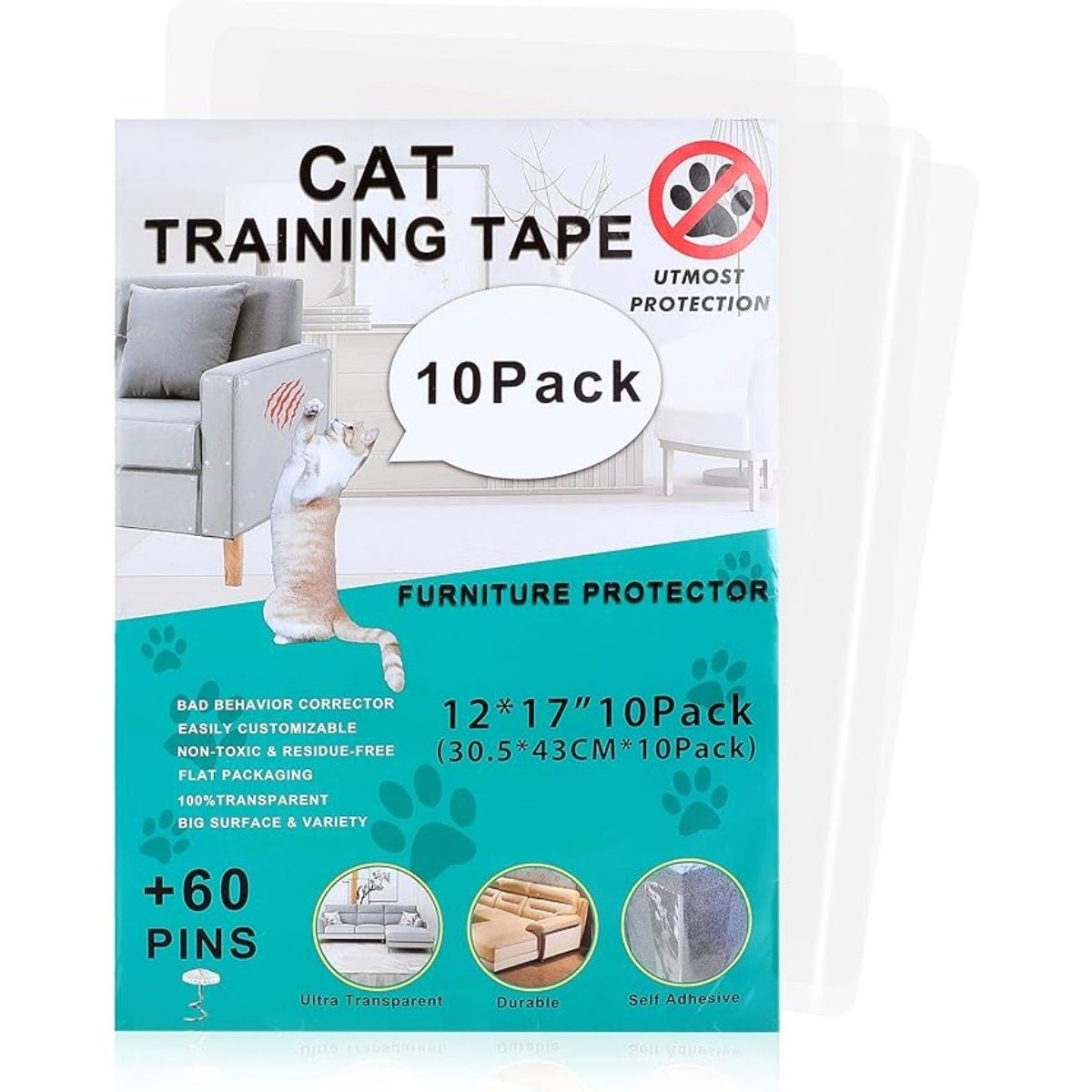 OEM - Pack 10 Protectores Sofá Anti Arañazos Entrenamiento Disuasorio Gatos