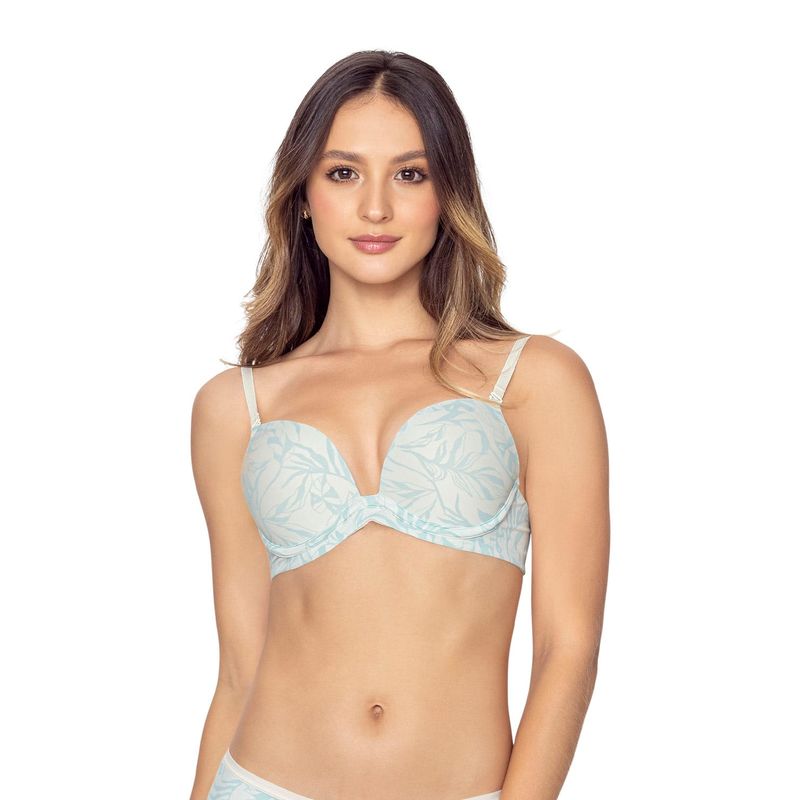 LEONISA - Sostén push up de doble realce con arco (barba) 011827 Marfil Estampado