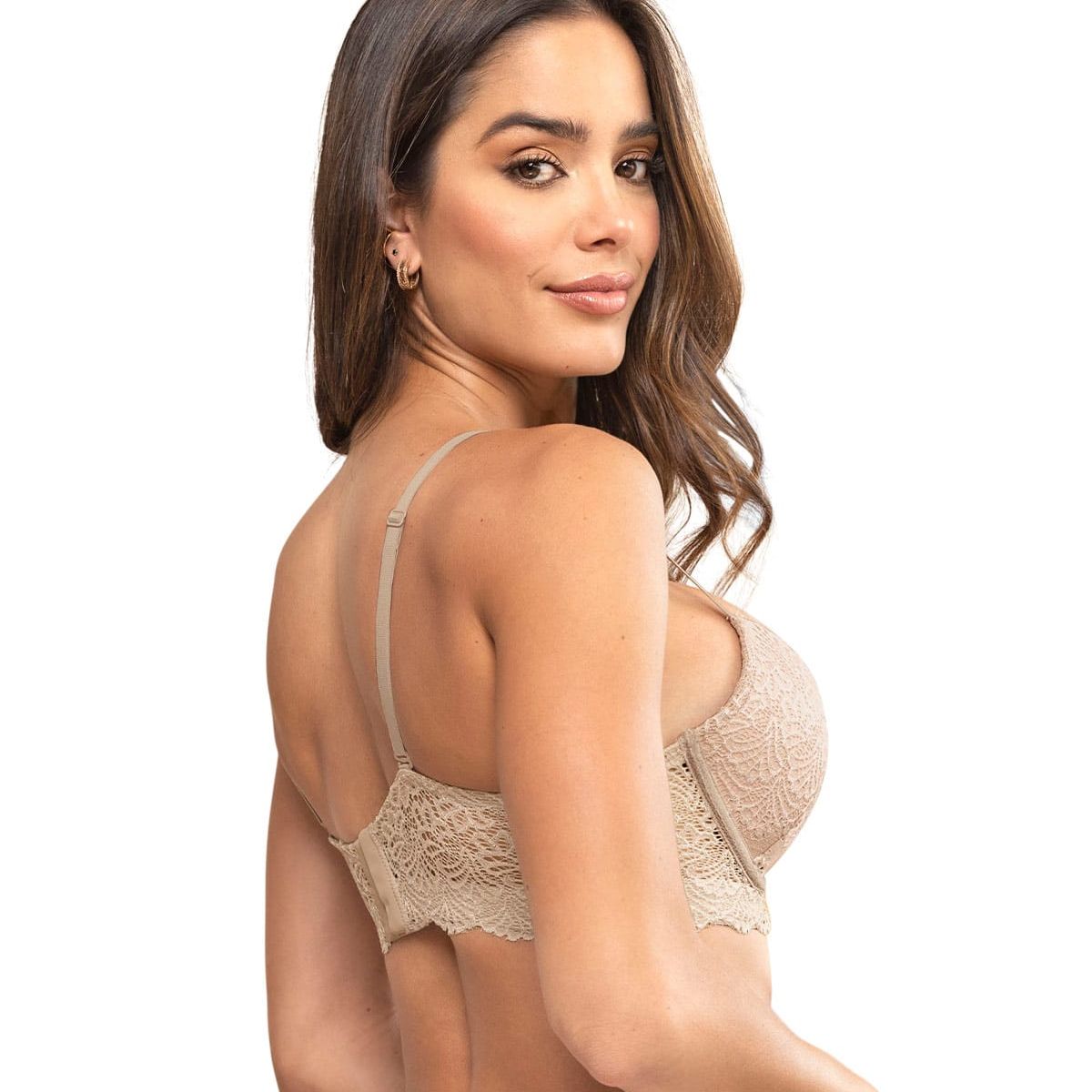 LEONISA - Sostén doble realce escote profundo elaborado en encaje 71345 Café Claro