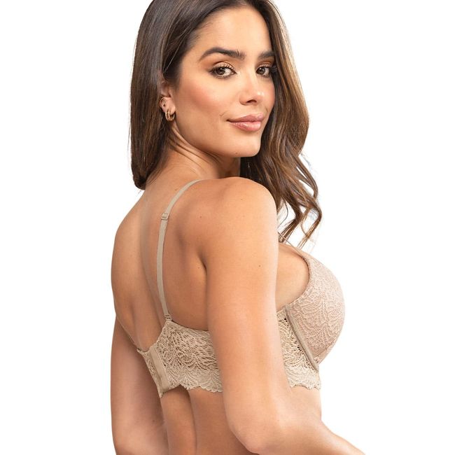 LEONISA - Sostén doble realce escote profundo elaborado en encaje 71345 Café Claro