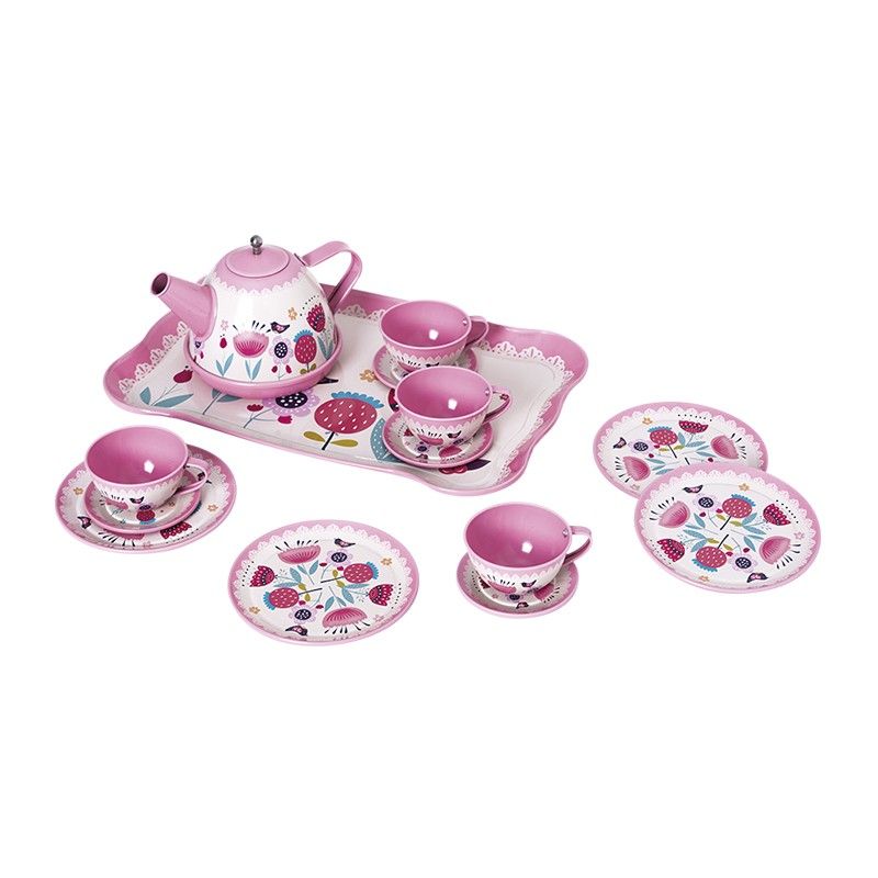 GENERICO - Juguete Set De Té Metálico Rosa Para Niños 15 Piezas