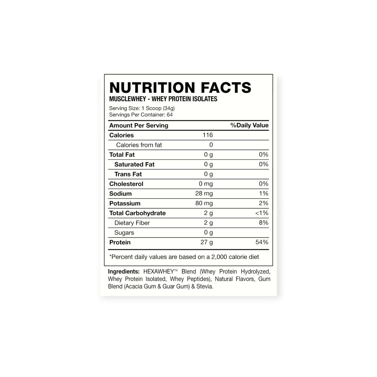 HEXACORE - PROTEINA MUSCLE WHEY 4.8LB 64 SV CHOCOLATE - HEXACORE