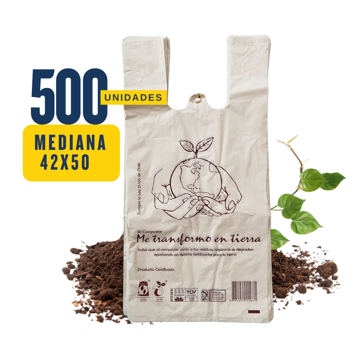 GENERICO - Bolsa Camiseta - Biodegradable & Compostable - 42x50 - 500 unidades