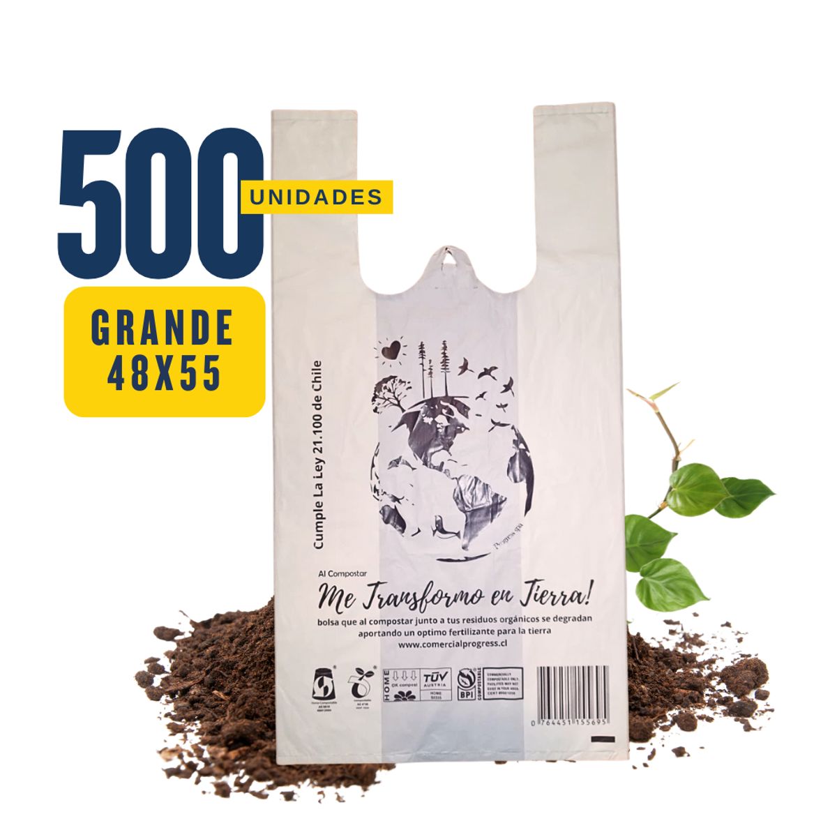 GENERICO - Bolsa Camiseta - Biodegradable & Compostable - 48x55 - 500 unidades