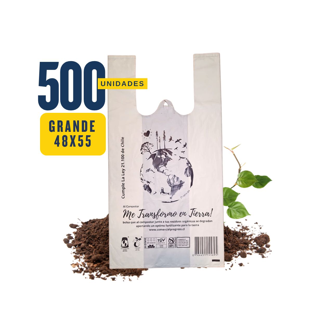 GENERICO - Bolsa Camiseta - Biodegradable & Compostable - 48x55 - 500 unidades