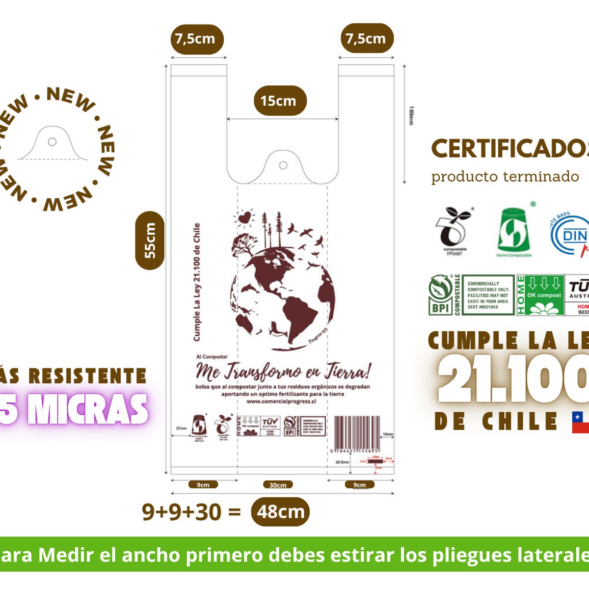 GENERICO - Bolsa Camiseta - Biodegradable & Compostable - 48x55 - 500 unidades