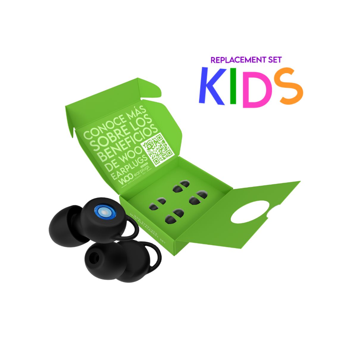 WOO EARPLUGS - Woo Earplugs Connect Kids - Tapones Oídos Niños Estudio 16db - Negro
