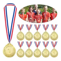 KUANGYE - 10 Pcs Medallas Deportiva Metálica Con Cinta Grabado 7cm Oro