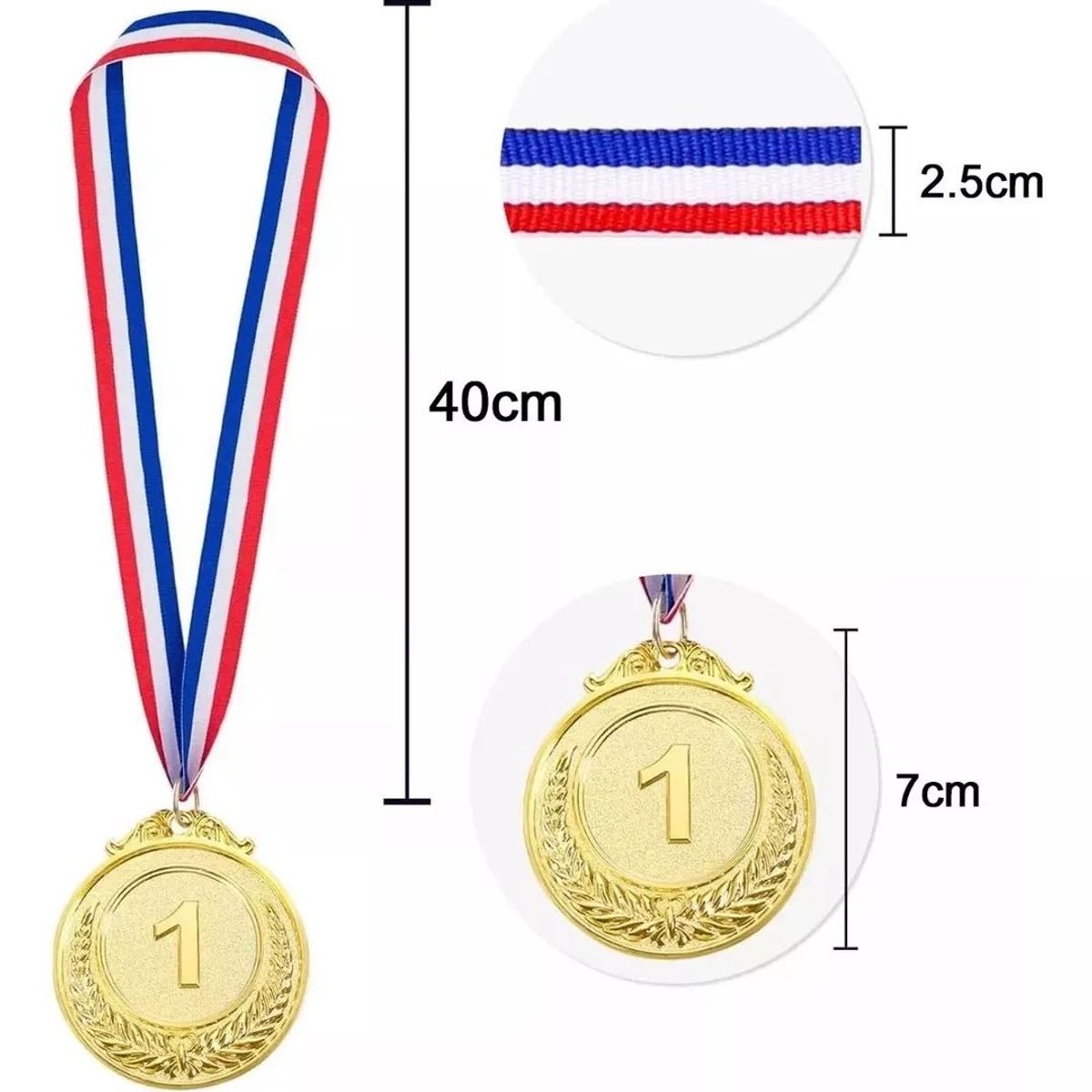 KUANGYE - 10 Pcs Medallas Deportiva Metálica Con Cinta Grabado 7cm Oro