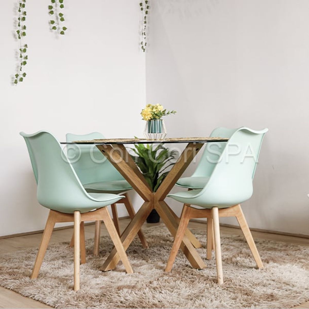 CORI CORI - Comedor Mesa Warwick 120cm + 4 Sillas Tulip Menta