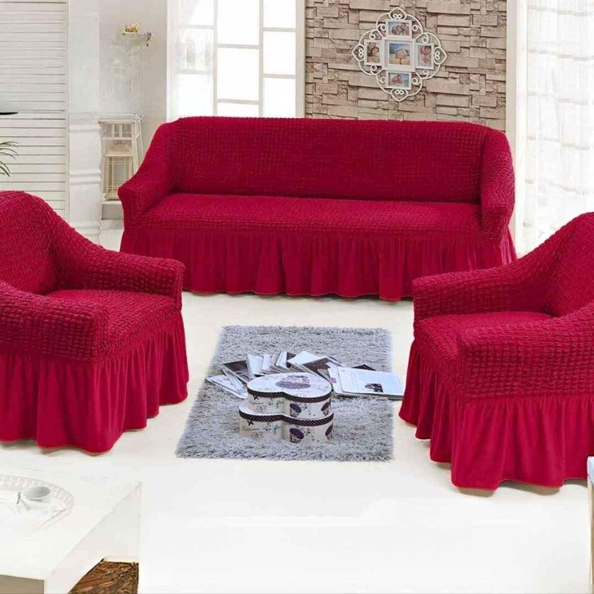 GENERICO - FUNDA TURCA AJUSTABLE COLOR BURDEO PARA JUEGO DE MUEBLE TRADICIONAL