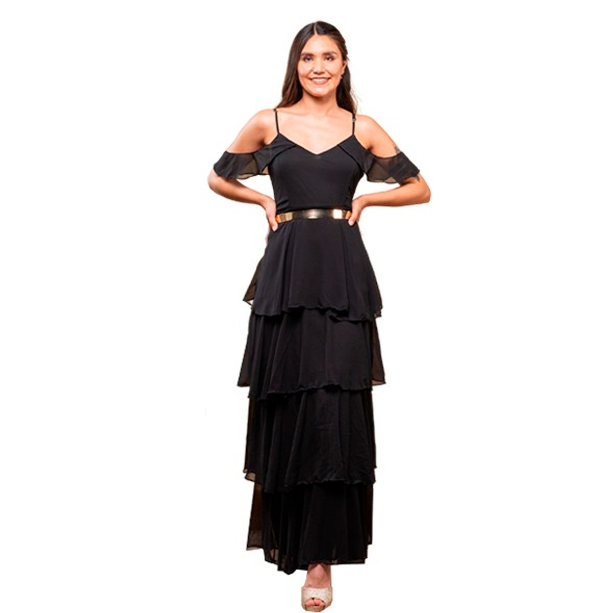 GENERICO - VESTIDO LARGO DE FIESTA VUELOS IDEAL PARA CÓCTEL BODA BAUTIZO