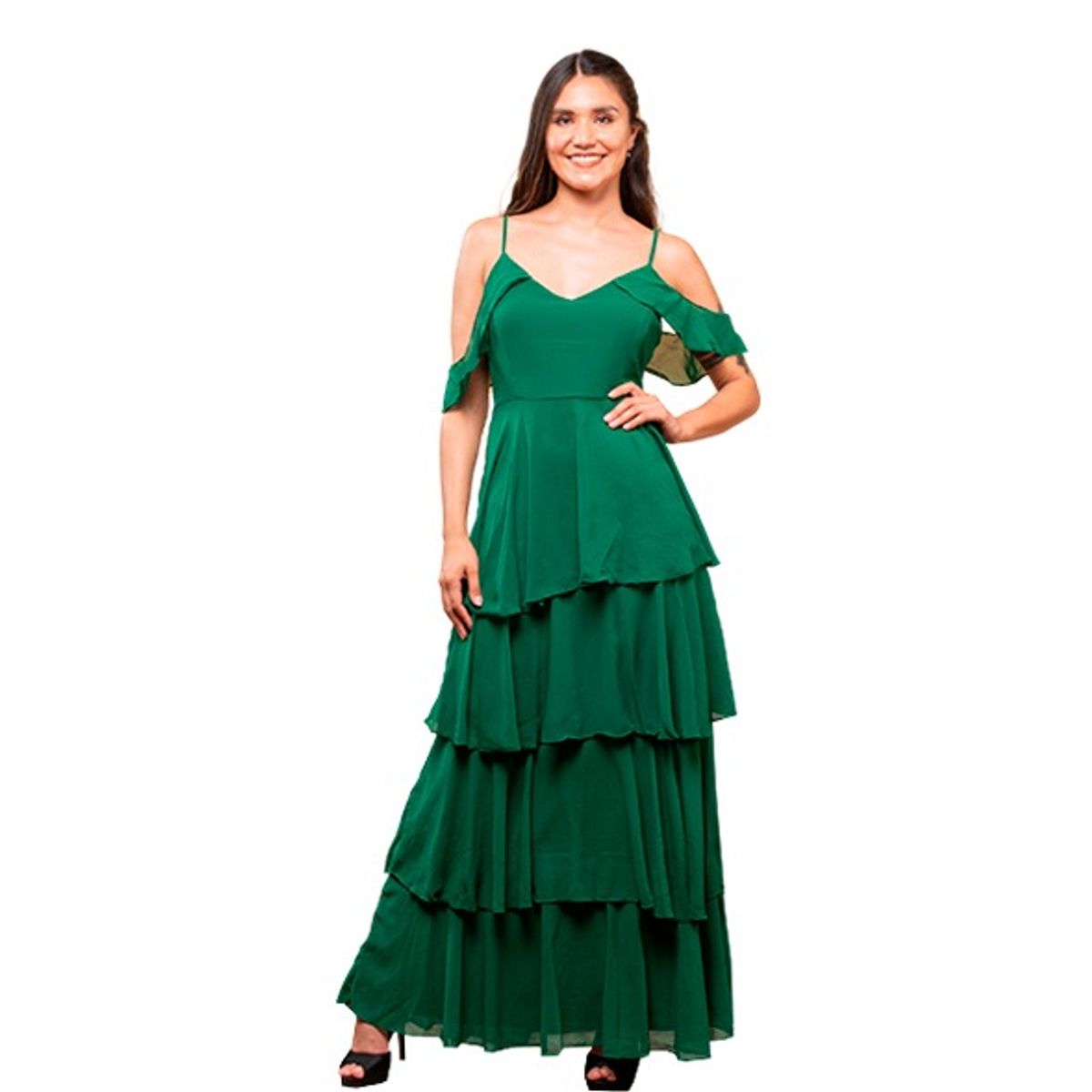 GENERICO - VESTIDO LARGO DE FIESTA VUELOS IDEAL PARA CÓCTEL BODA BAUTIZO