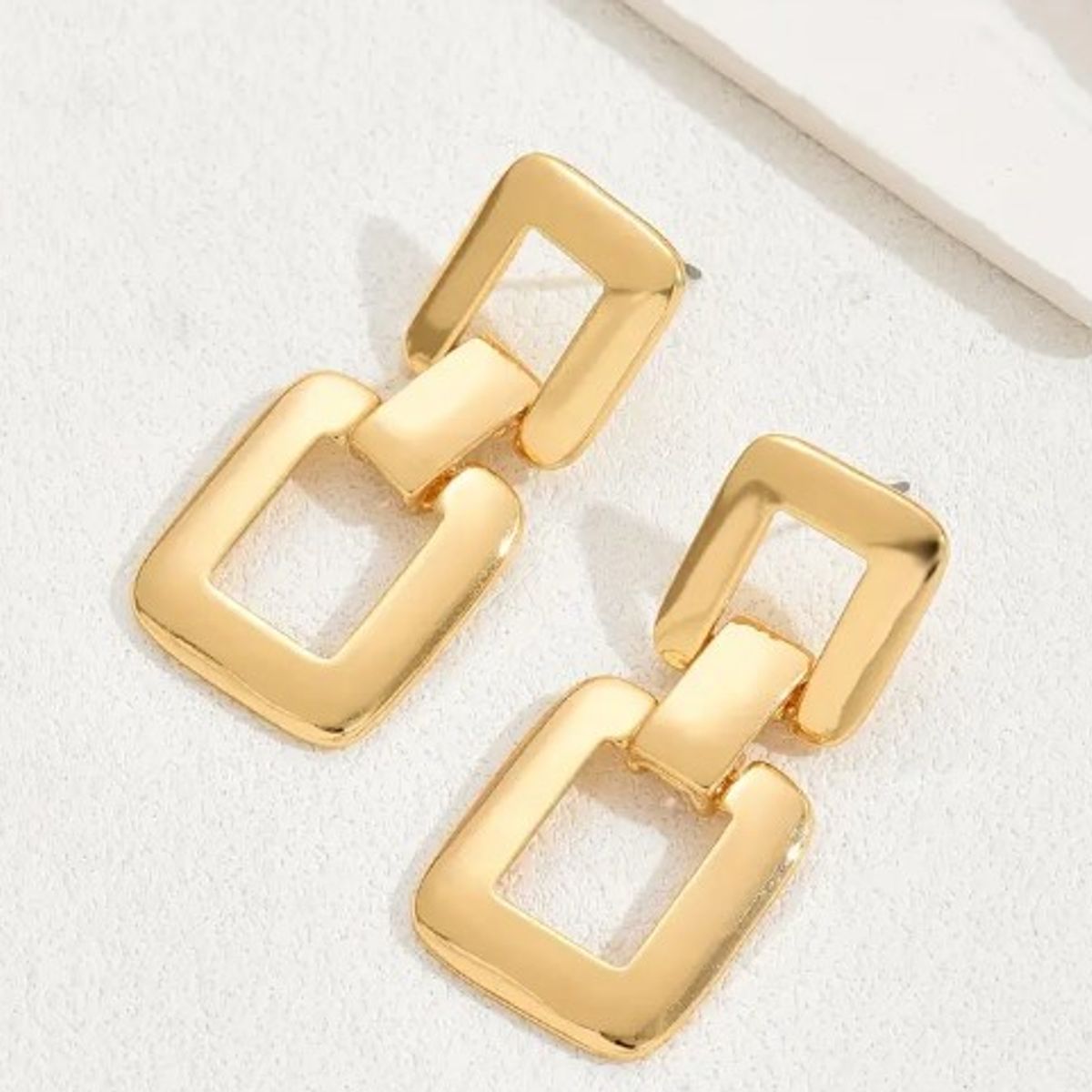 GENERICO - Aros doble cuadrado en baño de oro