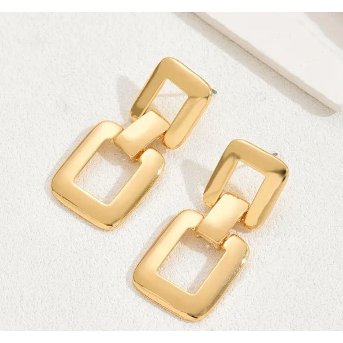 GENERICO - Aros doble cuadrado en baño de oro
