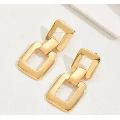 GENERICO - Aros doble cuadrado en baño de oro