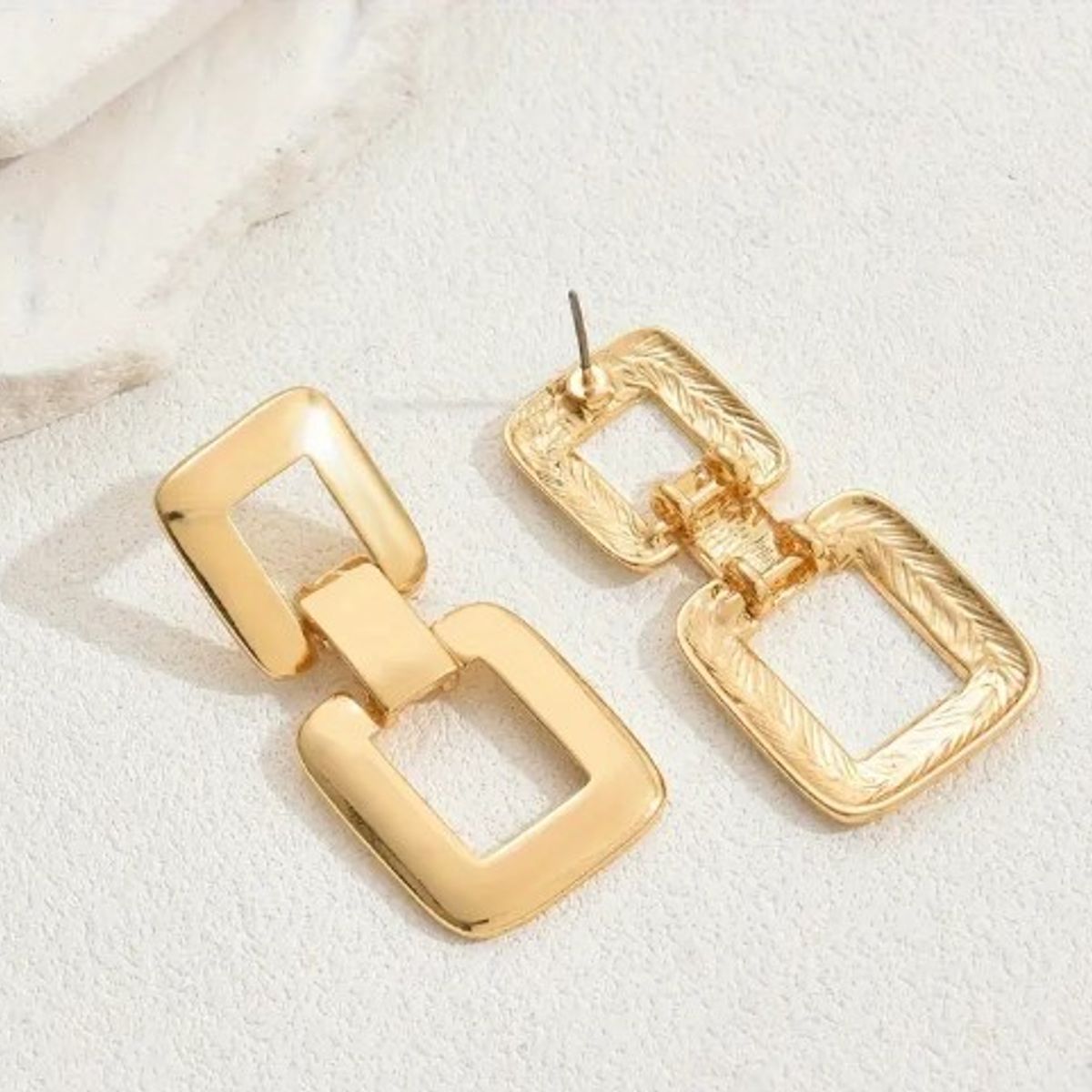 GENERICO - Aros doble cuadrado en baño de oro