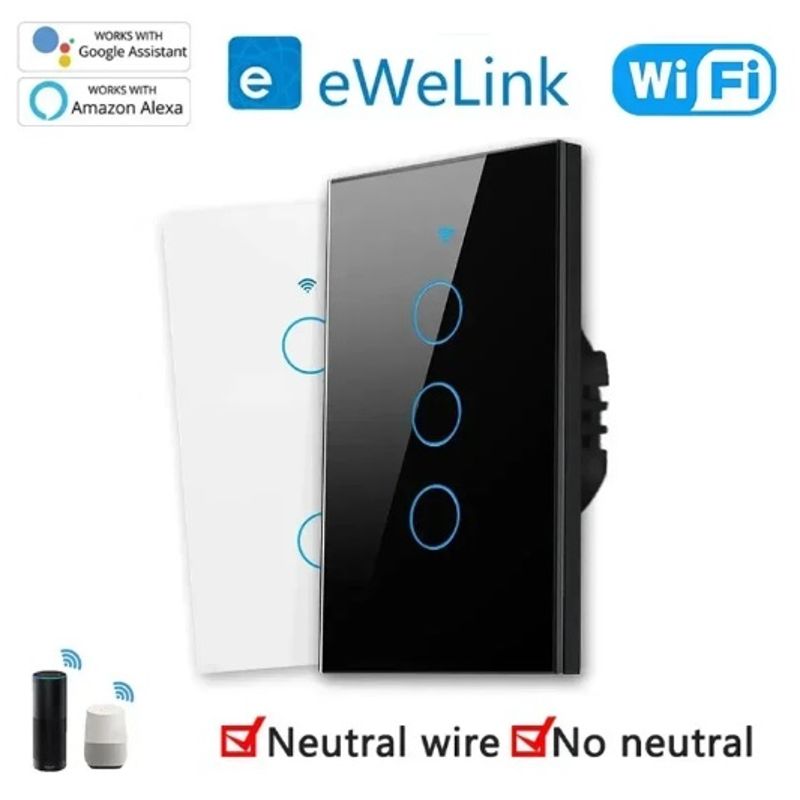 GENERICO - Interruptor touch wifi 3ch SIN o CON Neutro COMPATIBLE EWELINK