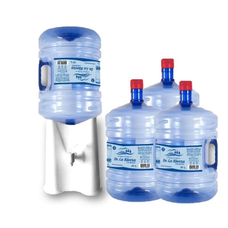 AGUA PURA DE LA RIVERA - SOLO RM-NO REGIONES Kit 4 Agua Pura y Dispensador sobremesa