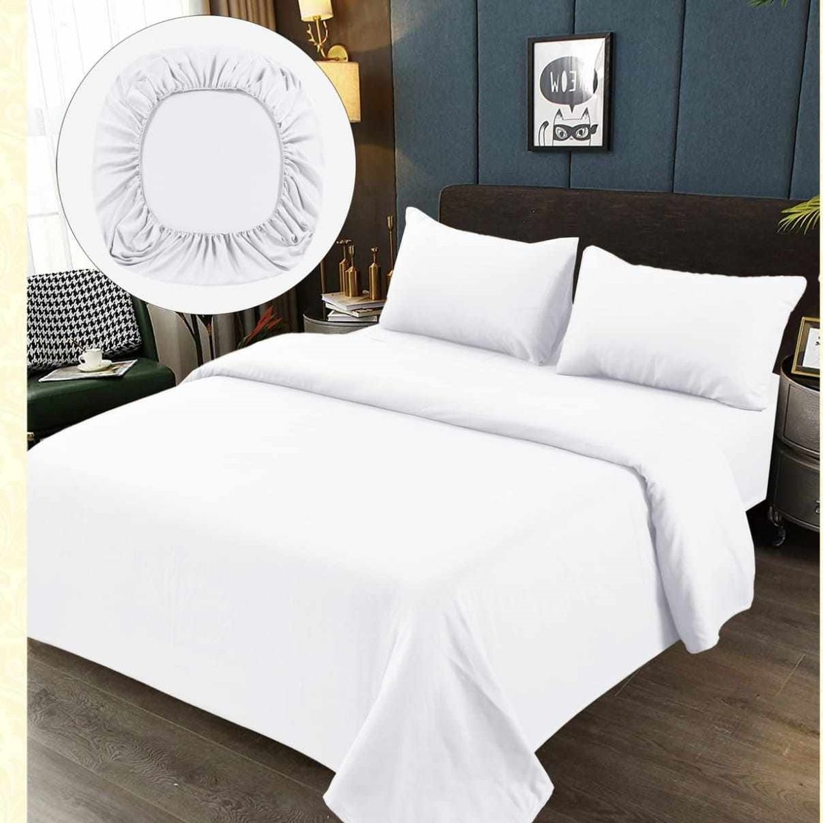 GENERICO - JUEGOS DE SABANA 200 HILOS DE ALGODON BLANCO 2PLAZAS