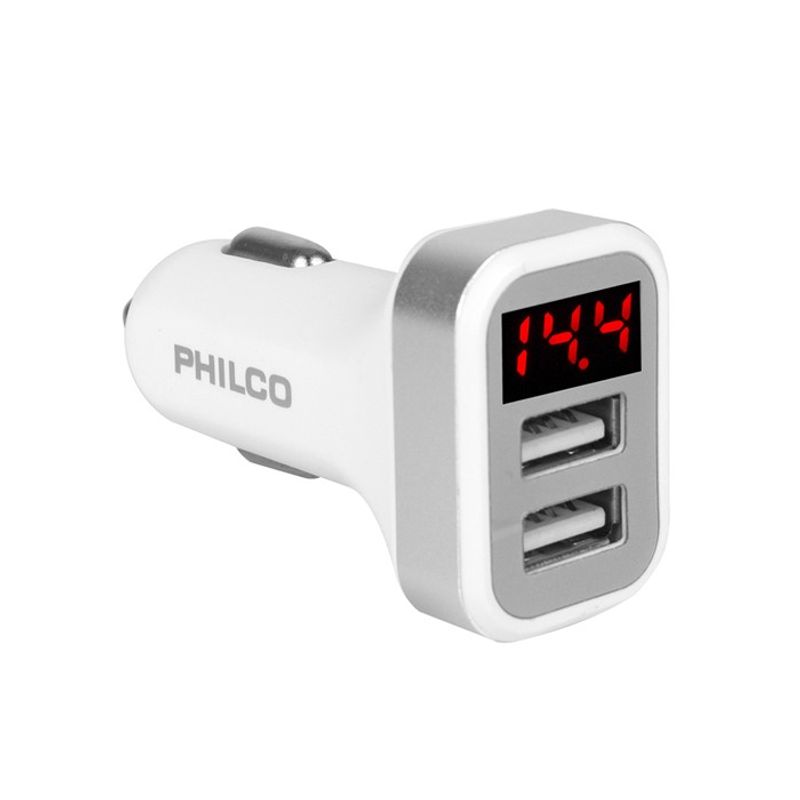 PHILCO - Cargador Auto Doble USB Pantalla Led Philco
