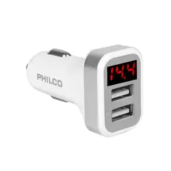 PHILCO - Cargador Auto Doble USB Pantalla Led
