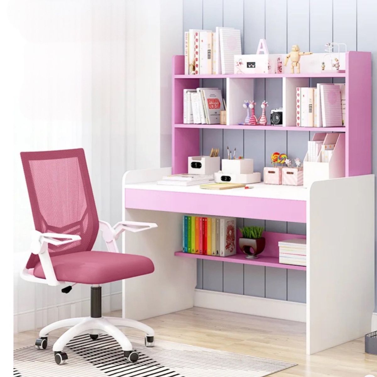 ACTUAL - Escritorio Rosado Moderno Multiuso Con Estantes