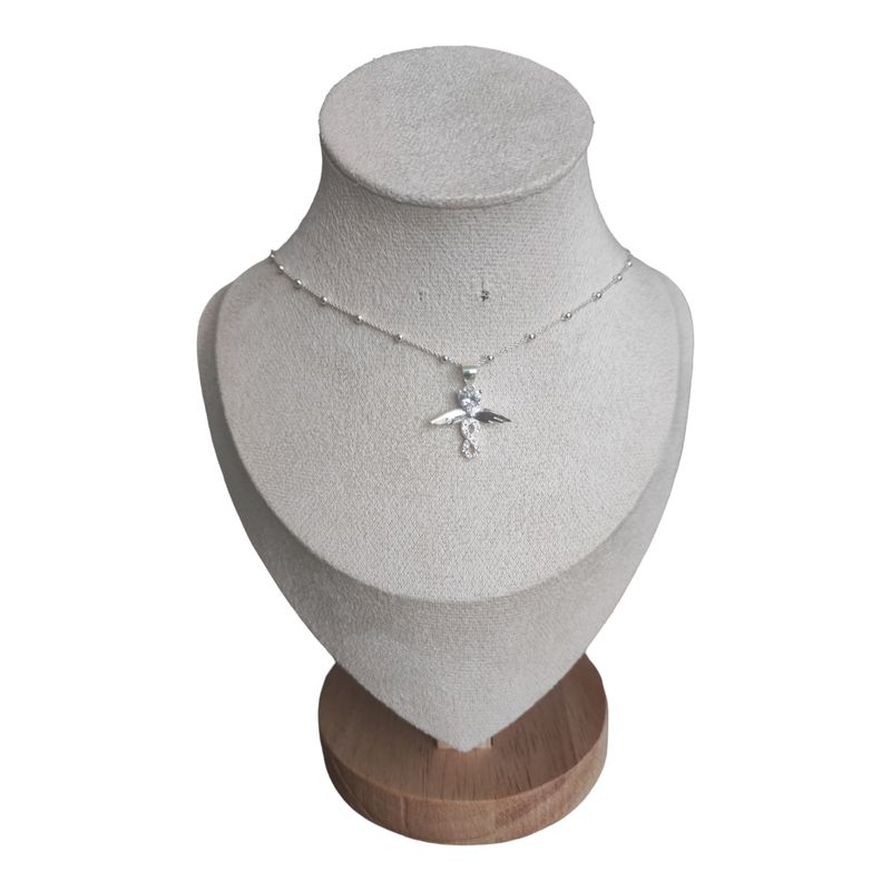 GENERICO - collar corazon infinito con circones con alas  de plata s925