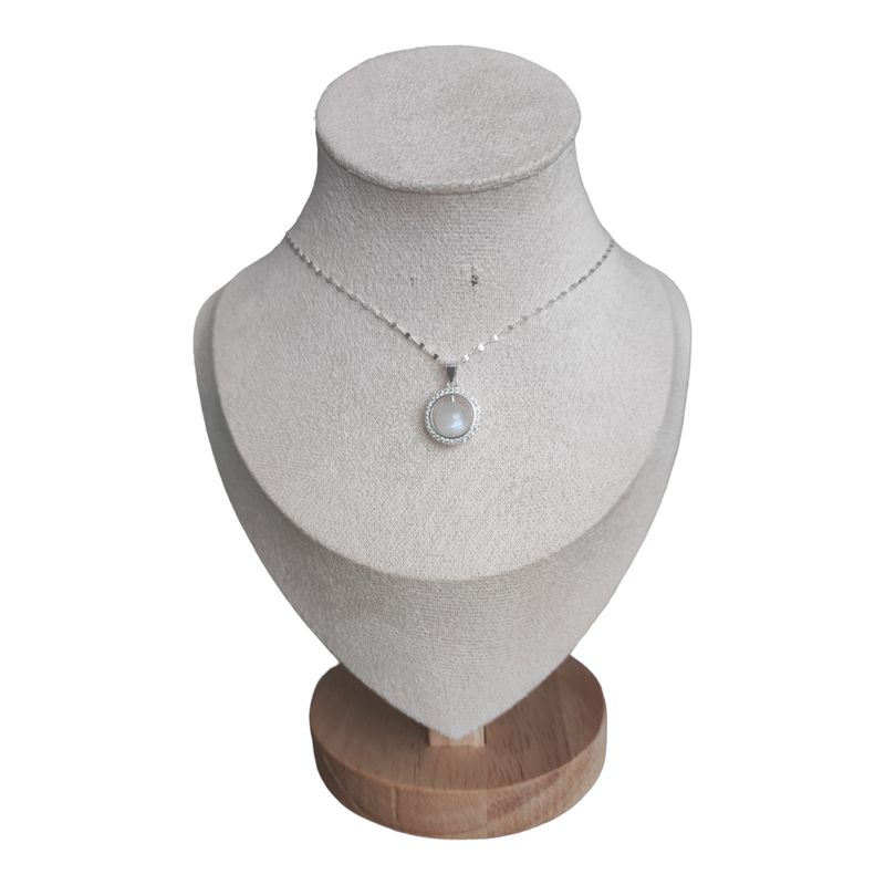 GENERICO - collar circulo con circones y piedra rosada de plata 925