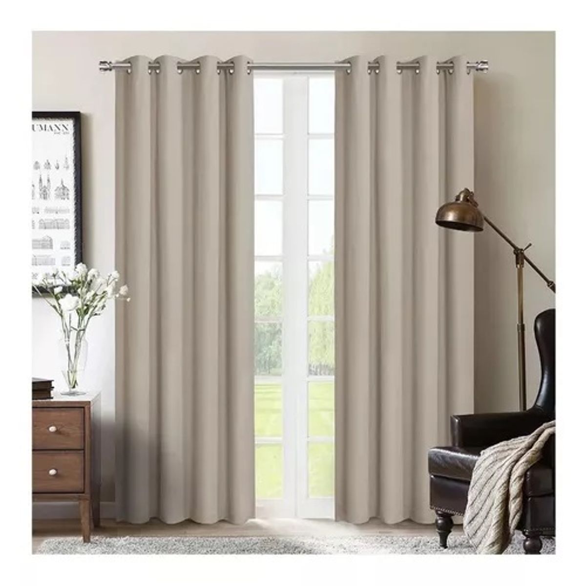 HAPPY LIVING - Pack X2 Cortinas Blackout Térmica Living Dormitorio 140x240 BEIGE