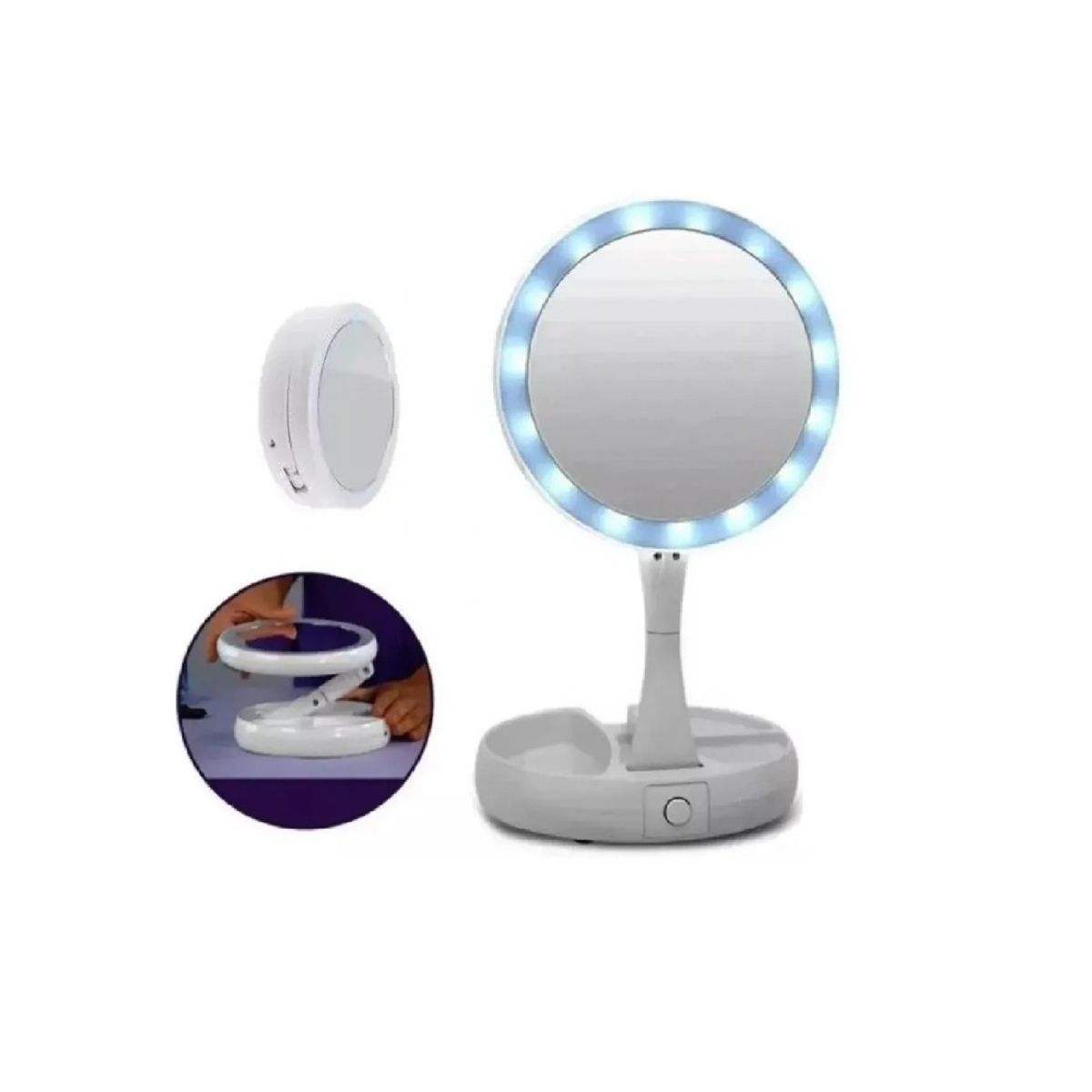 GENERICO - Espejo Con Luz Led Para Maquillaje Plegable Blanco