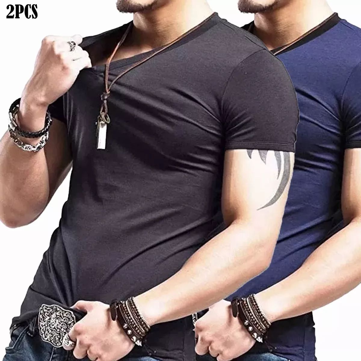 EDWINAYY - Camiseta De Cuello En V De Dos Piezas Para Hombre