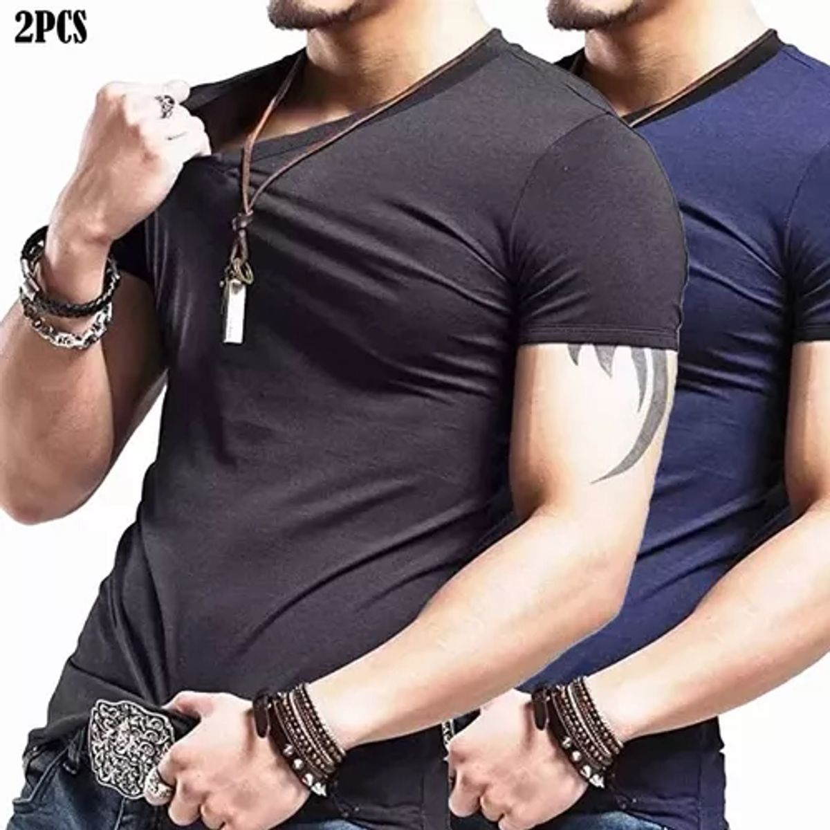 EDWINAYY - Camiseta De Cuello En V De Dos Piezas Para Hombre