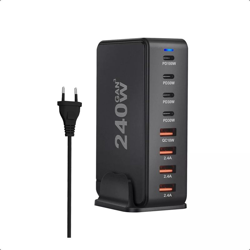 GENERICO - Multi Cargador Vertical 240w Notebook Usb A Y C 4 Usb + 4 C