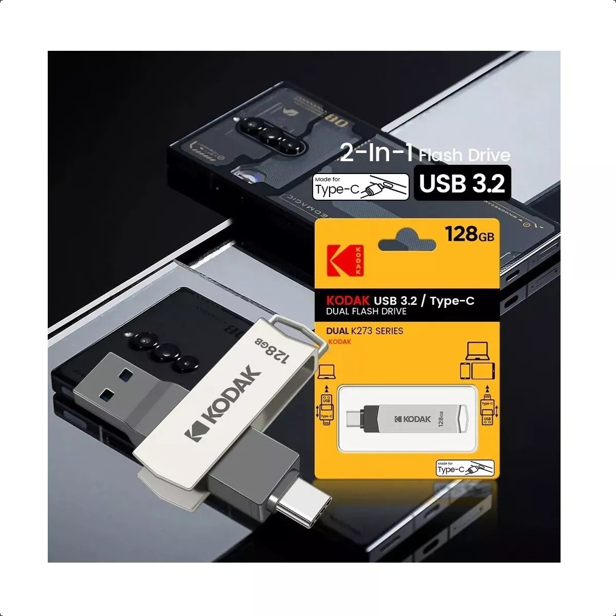 GENERICO - Pendrive Kodak Tipo C 128gb Otg 3.2 Dual Teléfono-computador