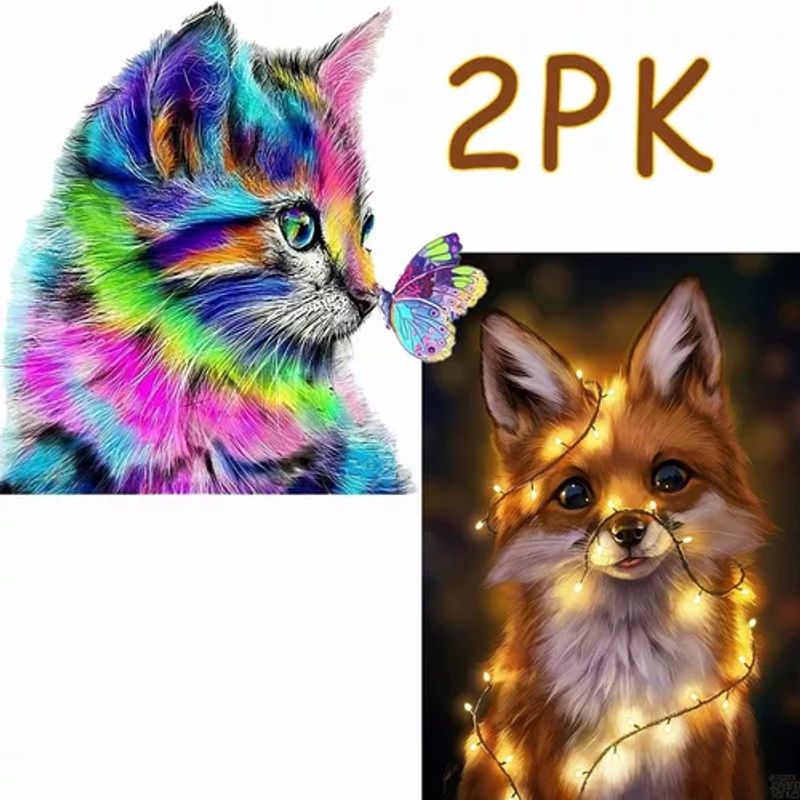 EDWINAYY - Pintura Diamante 5d Multicolor Gato Y Perro Kit Manualidades