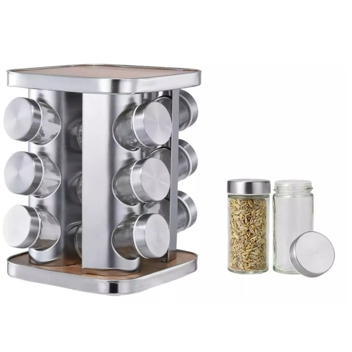 GENERICO - Condimenteros Especieros Metalico Giratorio 12 Frascos White