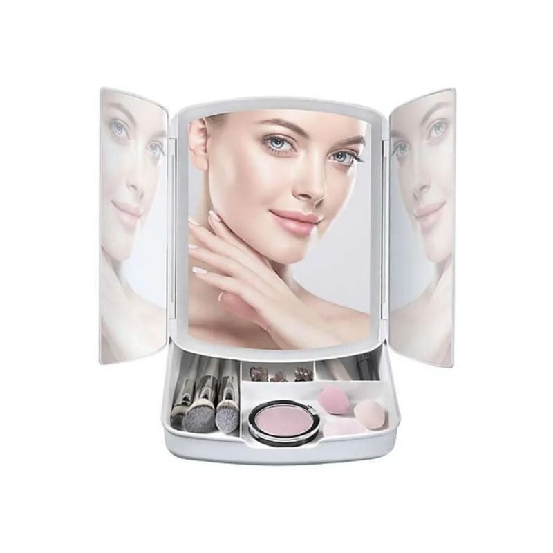 GENERICO - Espejo De Maquillaje Plegable Con Luces Led Con Cajon