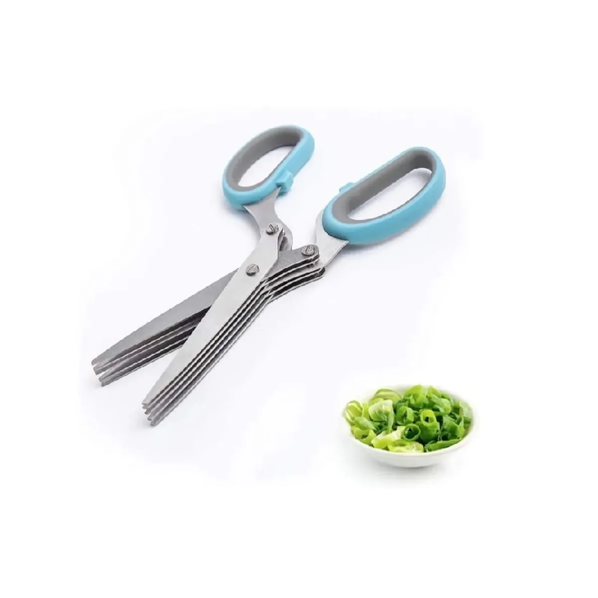 GENERICO - Tijera Cocina 5 Cuchillas Verduras Especies Acero Inoxidable Blue