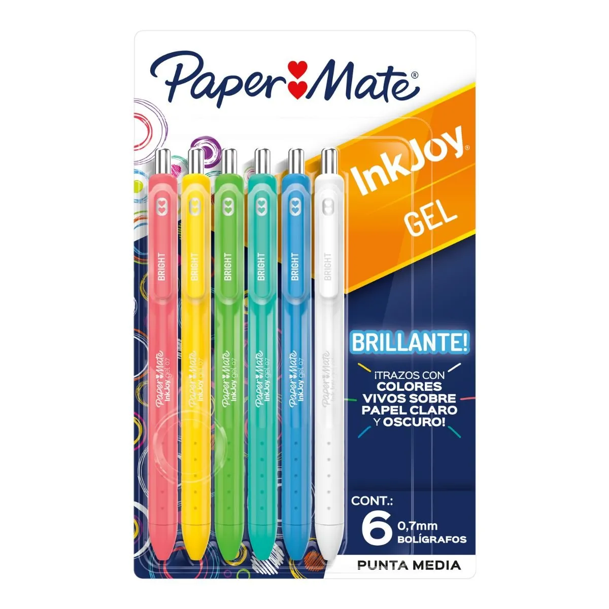 PAPER MATE - Set 6 Bolígrafos Inkjoy de Gel Paper Mate Colores Brillantes
