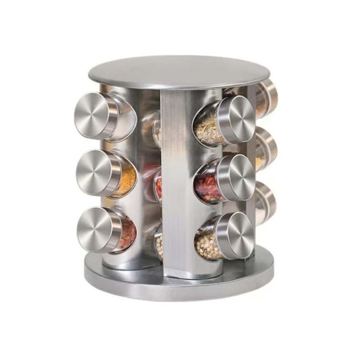 GENERICO - Especiero Metálico Giratorio 12 Frascos Vidrio