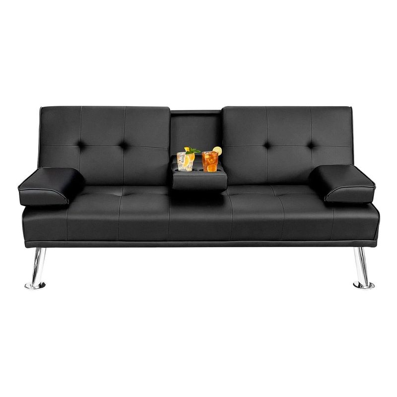 GLOBAL LATIN GROUP - Futon Sofa Cama Navy Negro con Porta vasos y Apoya Brazos
