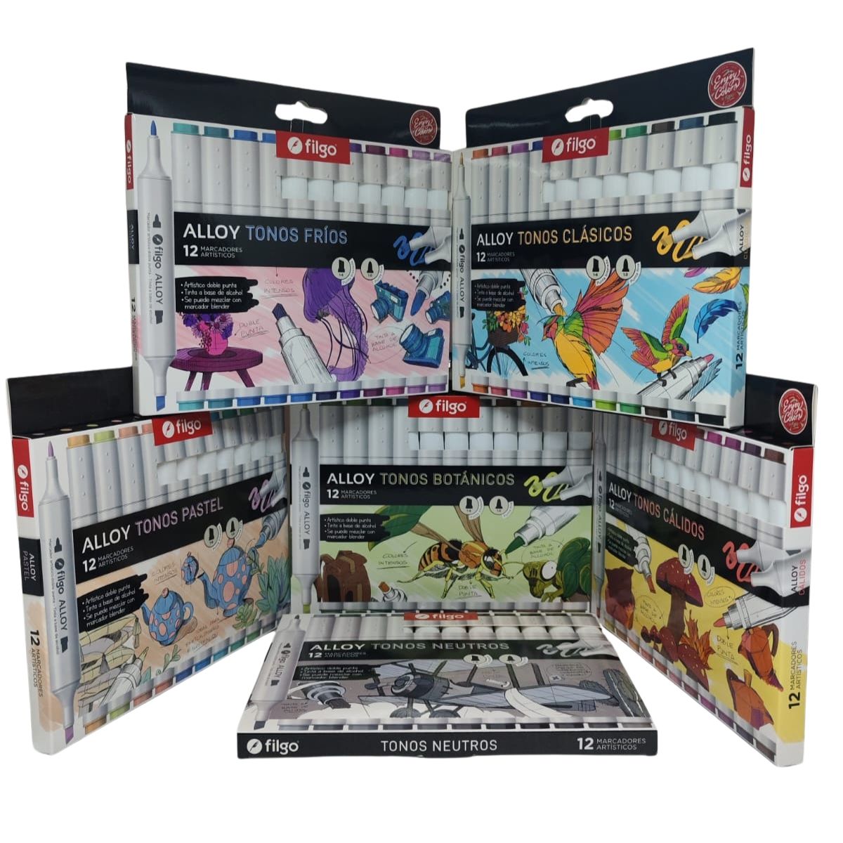 FILGO - Marcadores Artísticos Alloy 12 Tonos Set De 6 Tonalidades.