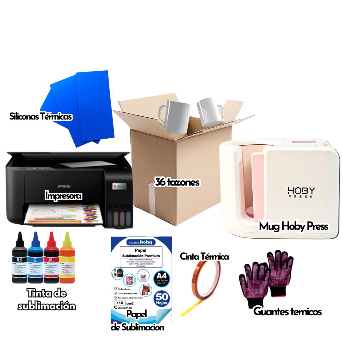 GENERICO - Mug Hoby Press + impresora + insumos