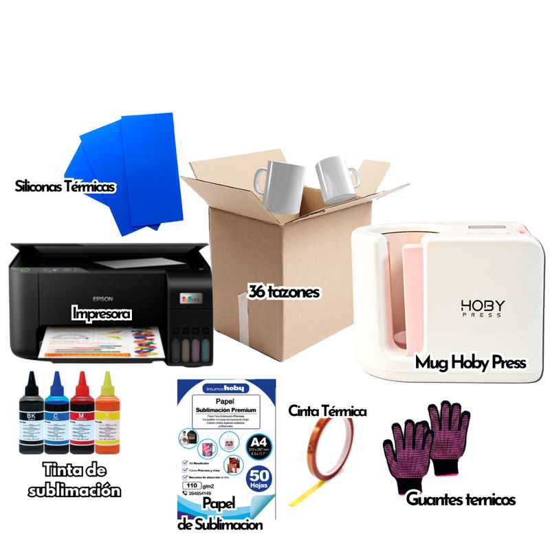 GENERICO - Mug Hoby Press + impresora + insumos