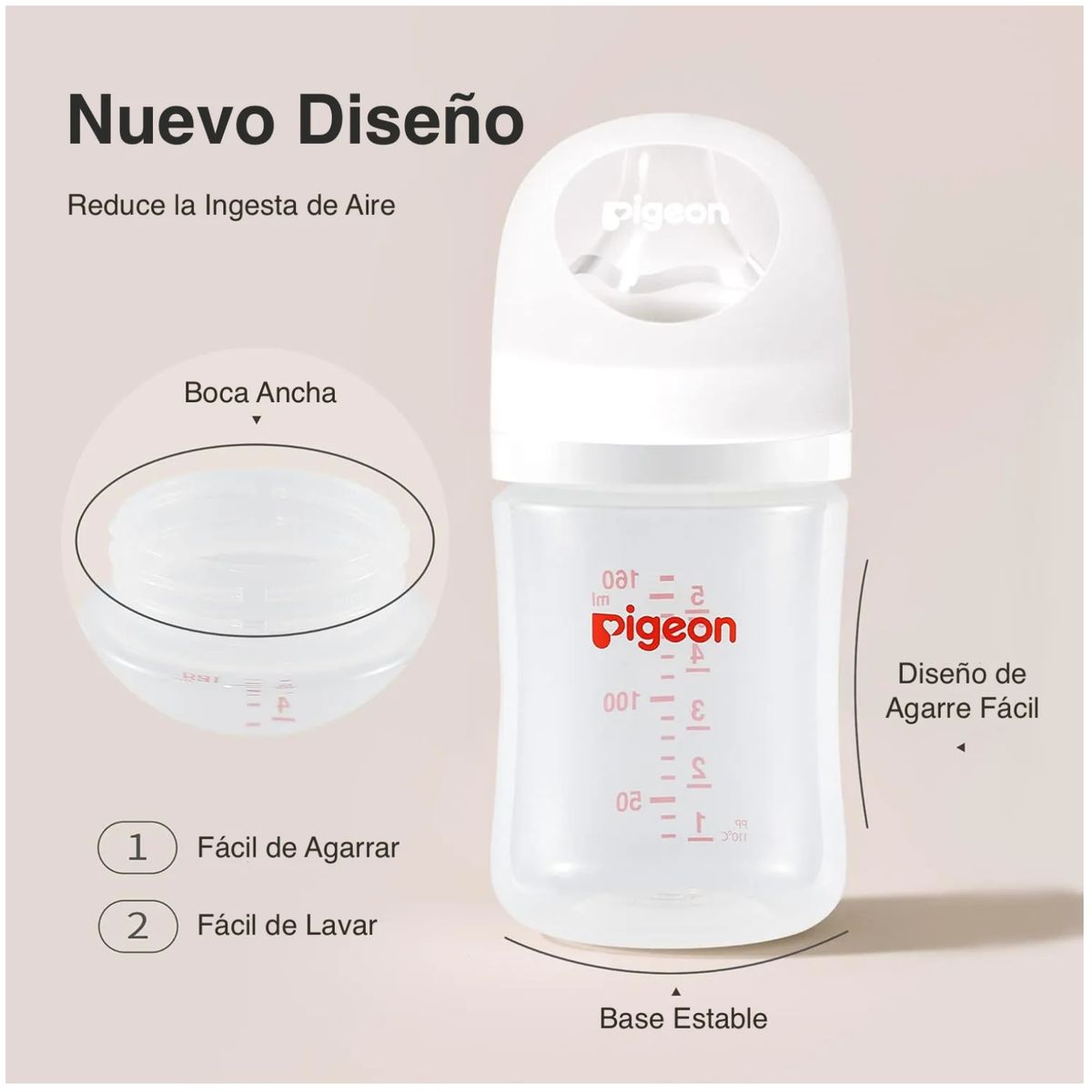 PIGEON - Mamadera Boca Ancha SofTouch PIGEON PP 160ml, 0 meses+